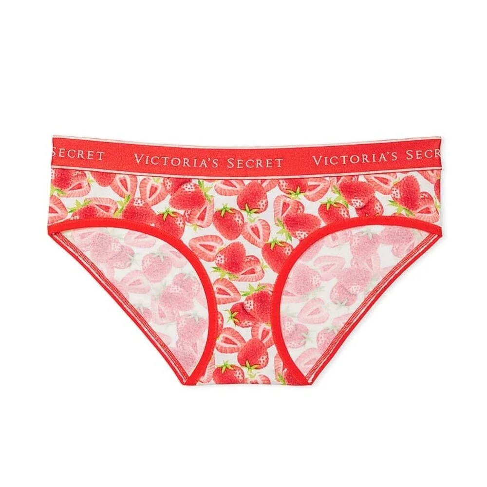 Victoria Secret‎ Strawberry print Cotton Hiphugger Panty Red White Logo